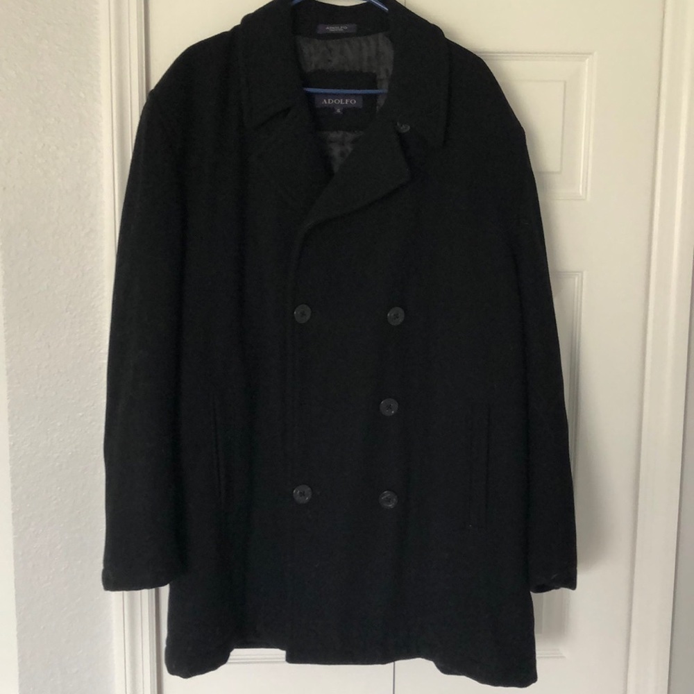 Adolfo Men's Black Wool Double-breasted Peacoat